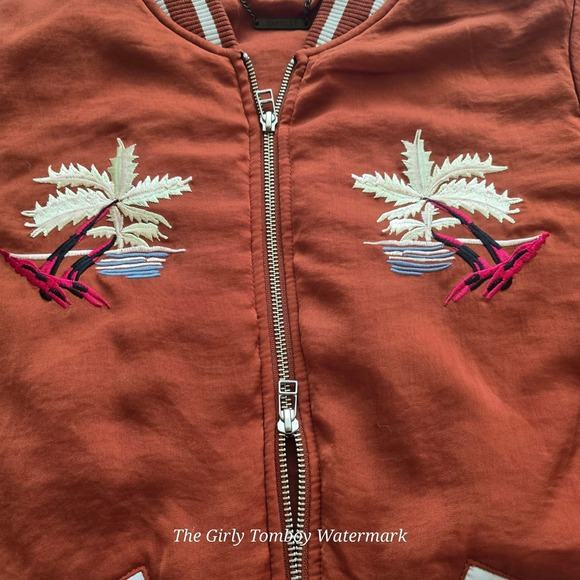 Anthropologie Capulet Women S Burnt Orange Hawaii Beach Embroider Bomber Jacket - Picture 5 of 7